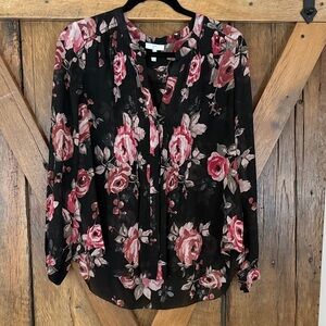 Joie Size Small Sheer Silk Rose Floral Print Blouse